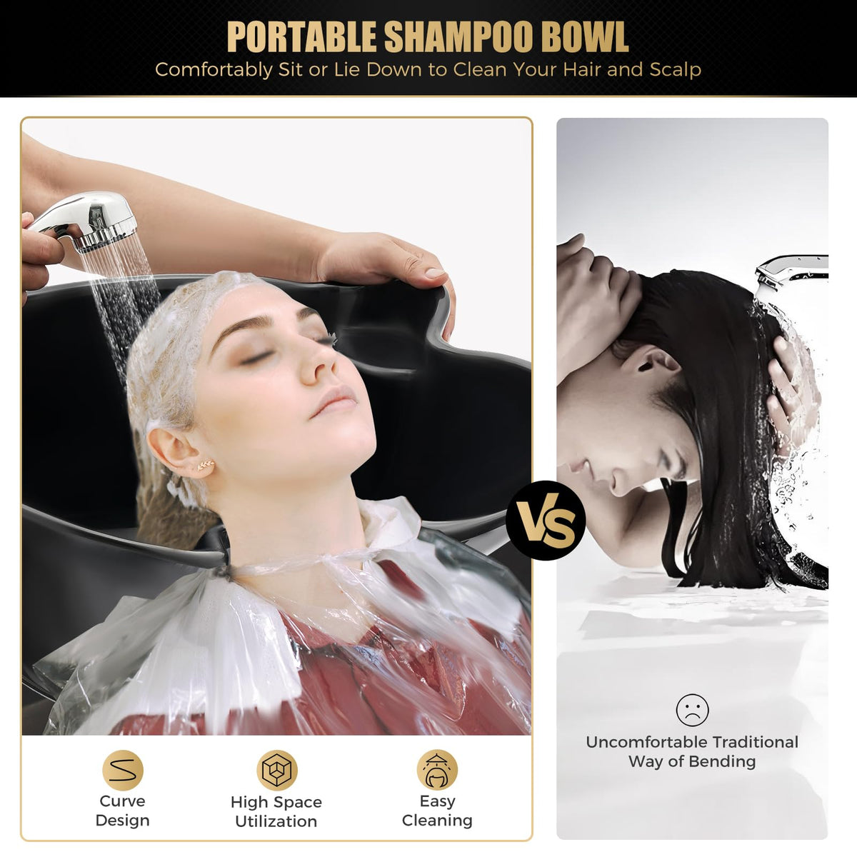 Portable Shampoo Wash Bowl with 2 Water Tanks Black R84680