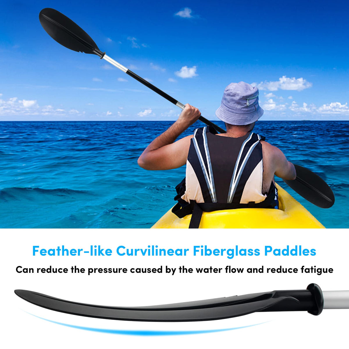 Adjustable 4 Piece Kayak Paddles with Paddle Leash U34982