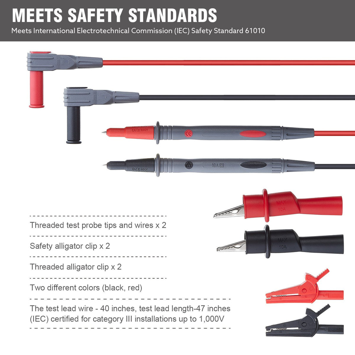 Silicone Multimeter Test Leads with Alligator Clips T270095