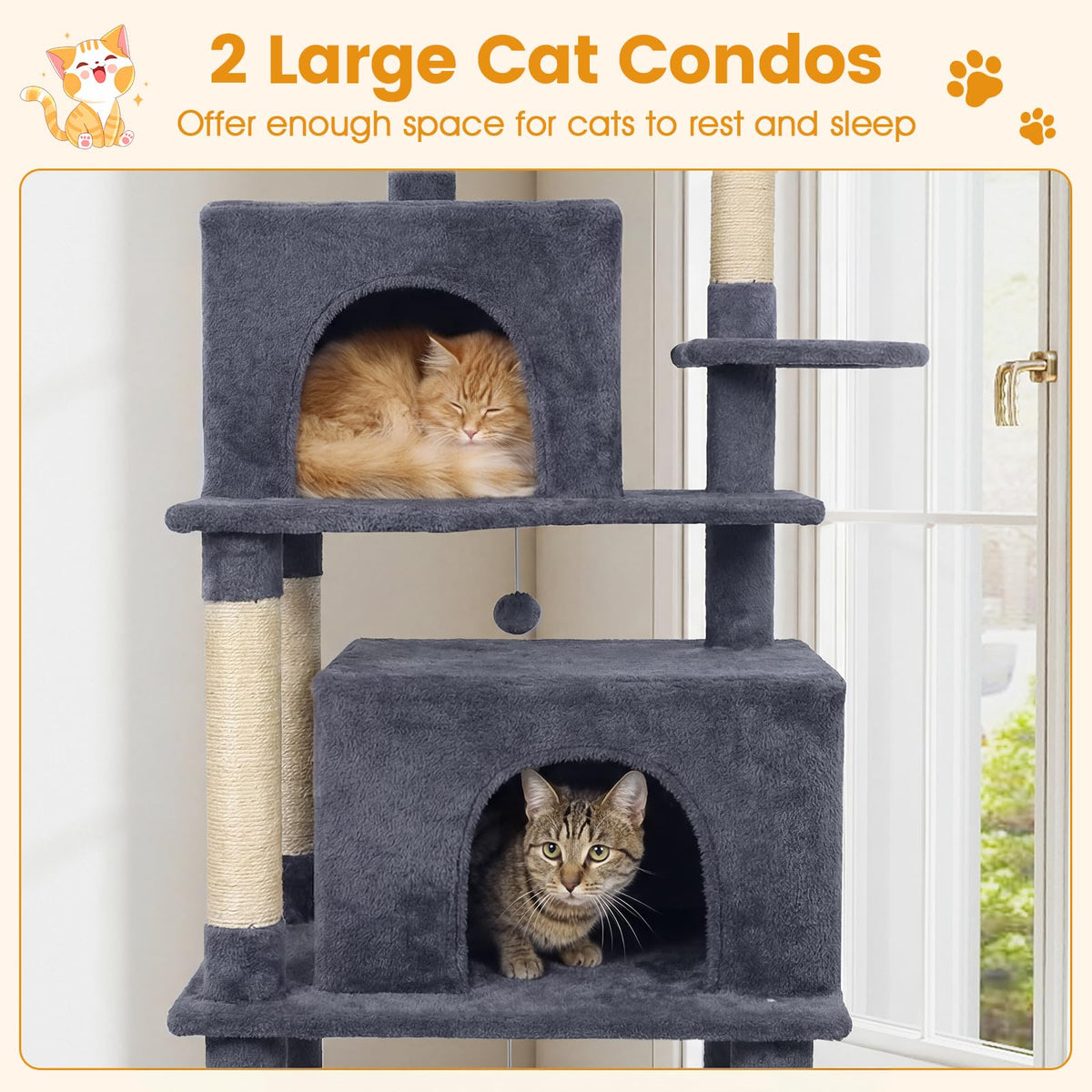 70-inch Multi-Level Cat Tree with Condos and Hammock E1902