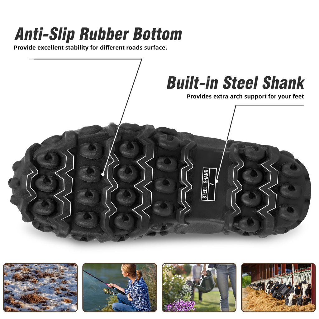 Rubber Boots with Steel Shank, 6mm Neoprene Mid Calf Rain Boots V627