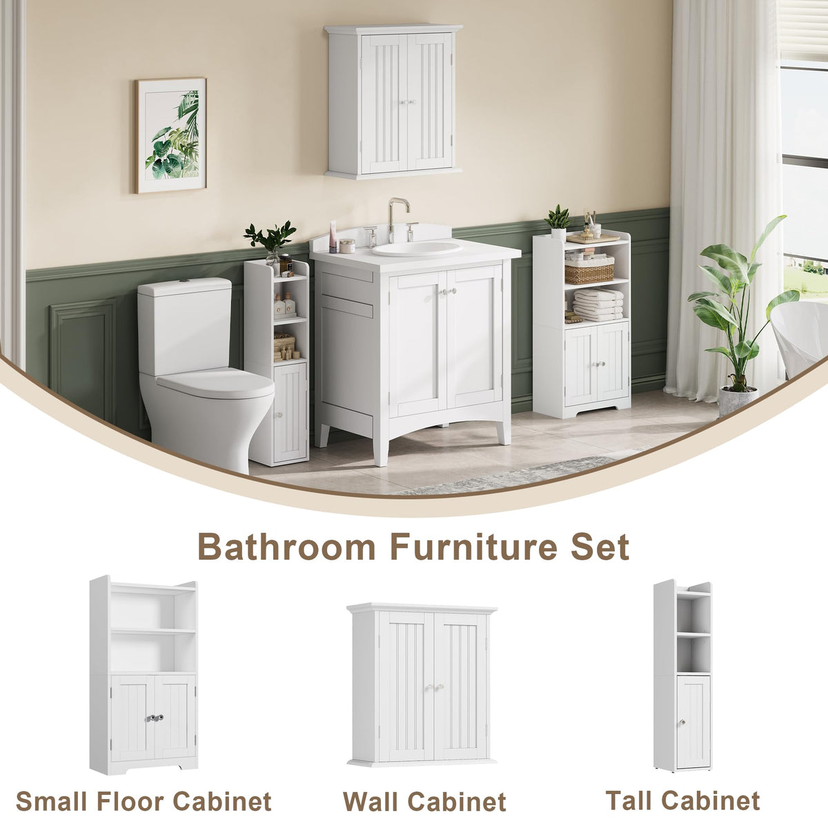 Small Bathroom Storage Cabinet with 2 Door and Shelves I15898