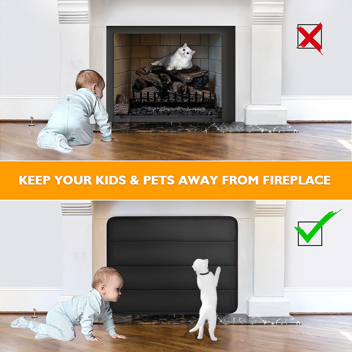 Black Magnetic Fireplace Cover I737