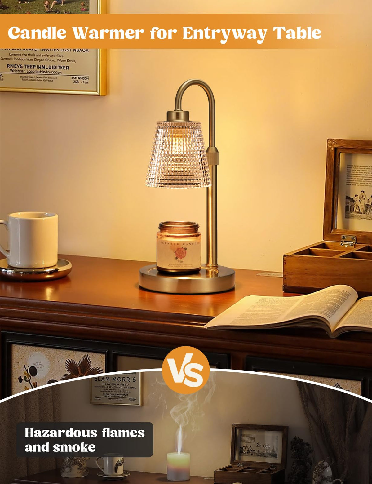 Gold Candle Warmer Lamp with Timer, Dimmable, Height Adjustable I31129