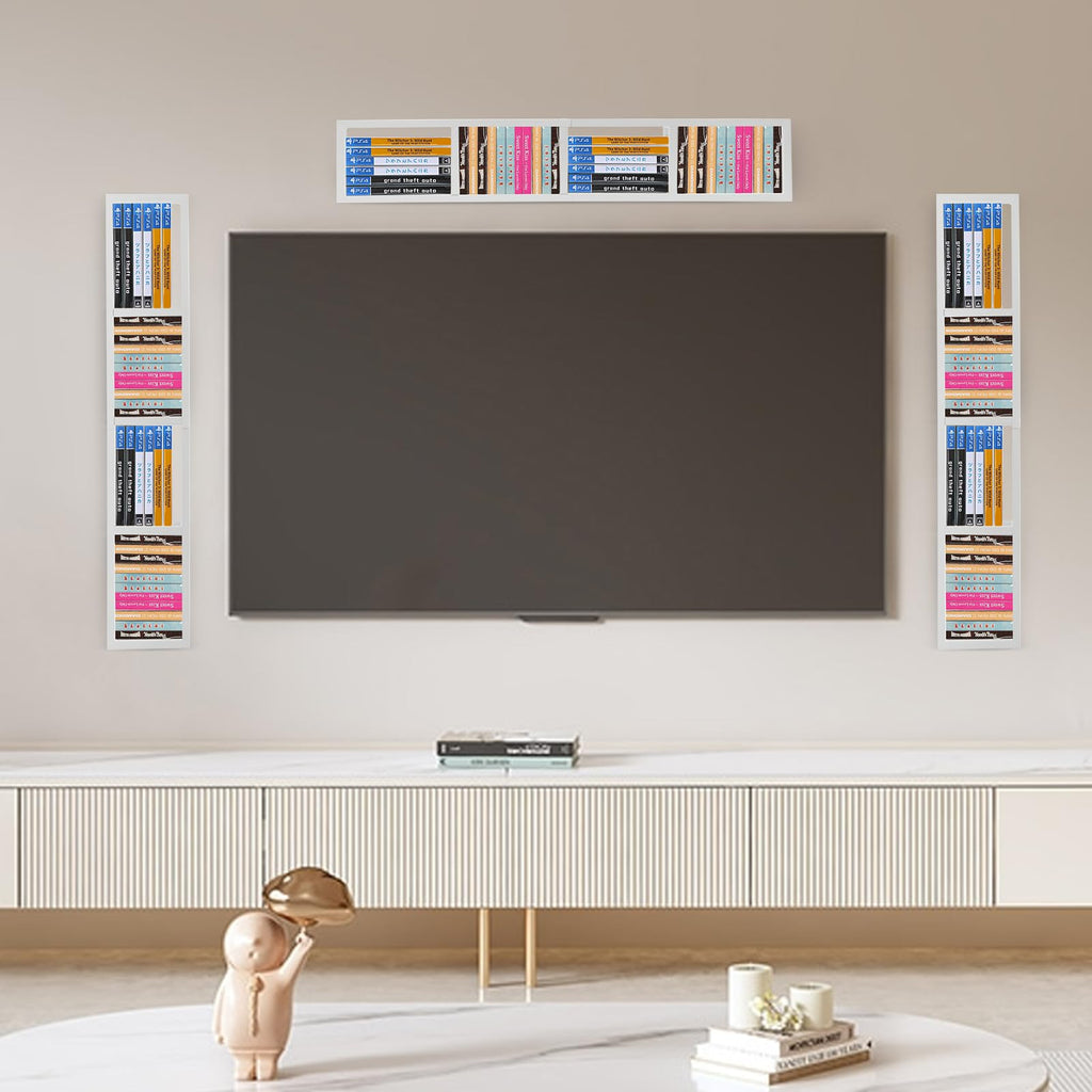 34 Inch Wall Mount Media Storage Rack, 3 pcs CD DVD Organizer Metal Shelf, White L278