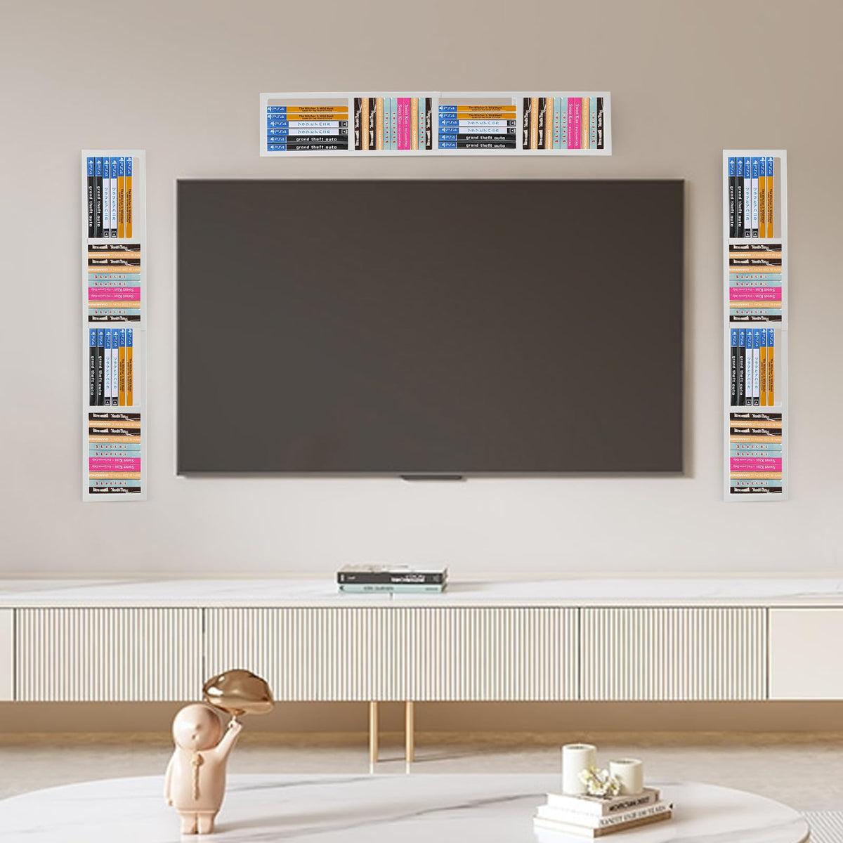 34 Inch Wall Mount Media Storage Rack, 3 pcs CD DVD Organizer Metal Shelf, White L278