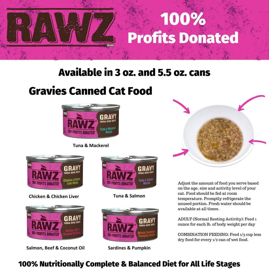 Minced Canned Cat Food in Gravy with Bone Broth, Tuna & Mackerel, 3 Ounce Cans, Pack of 18 J232