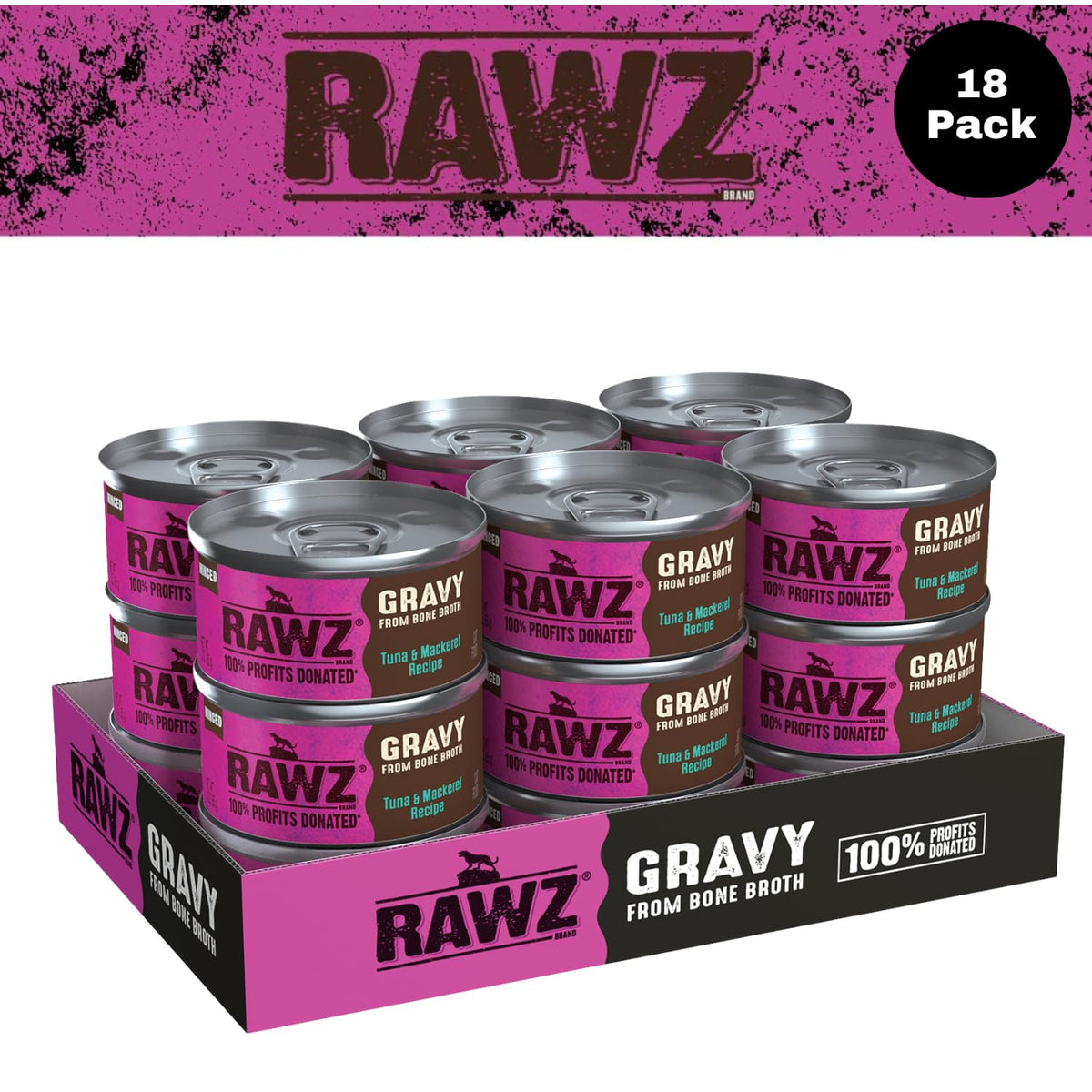 Minced Canned Cat Food in Gravy with Bone Broth, Tuna & Mackerel, 3 Ounce Cans, Pack of 18 J232