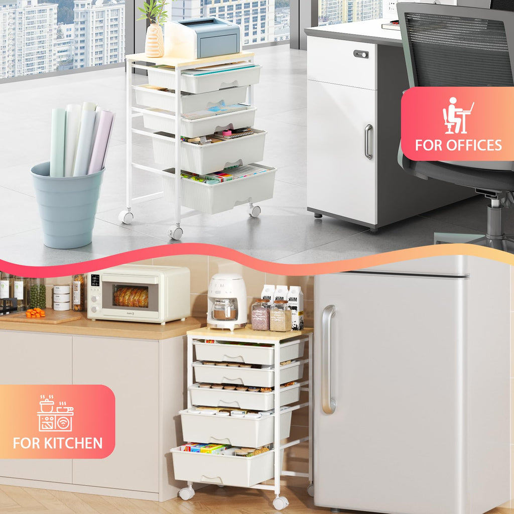 White Rolling Cart with 5 Drawers F5462