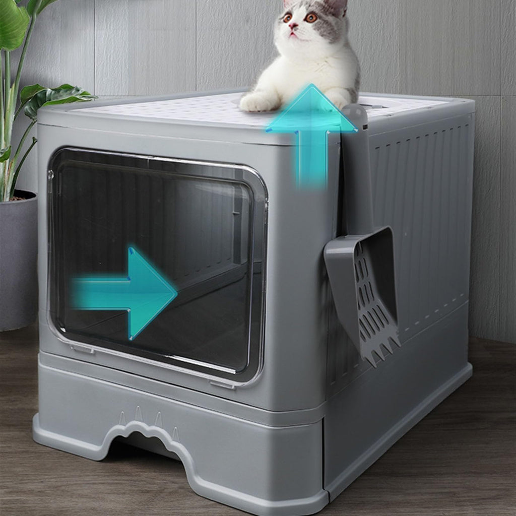 Enclosed Foldable Cat Litter Box with Lid R1149