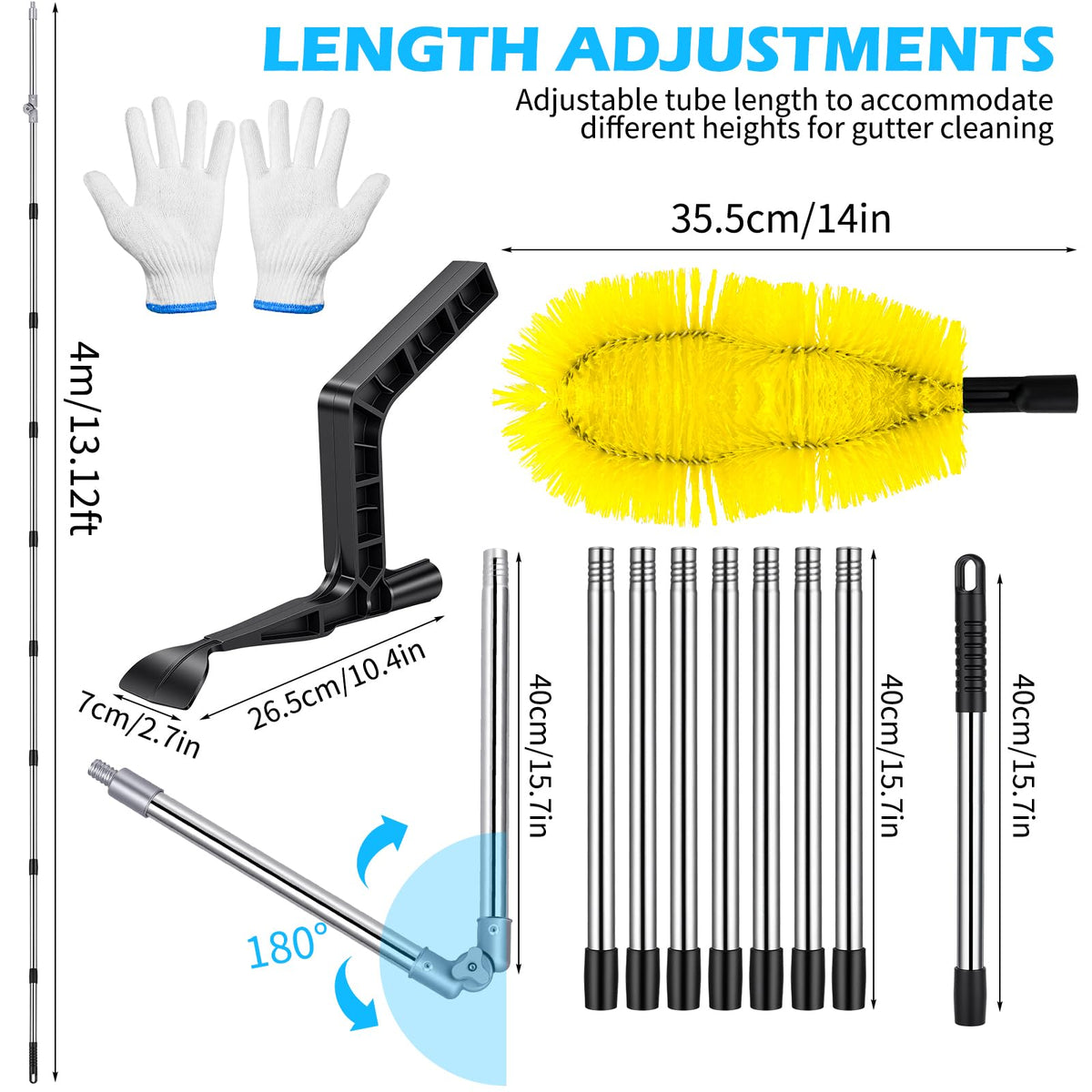 13FT Adjustable Gutter Cleaning Brush Kit with Shovel H3392