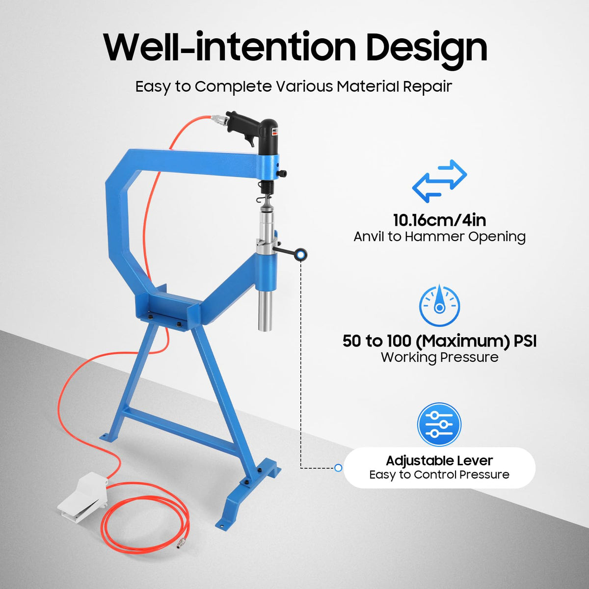 4" Throat Pneumatic Planishing Hammer with Steel Stand A206428