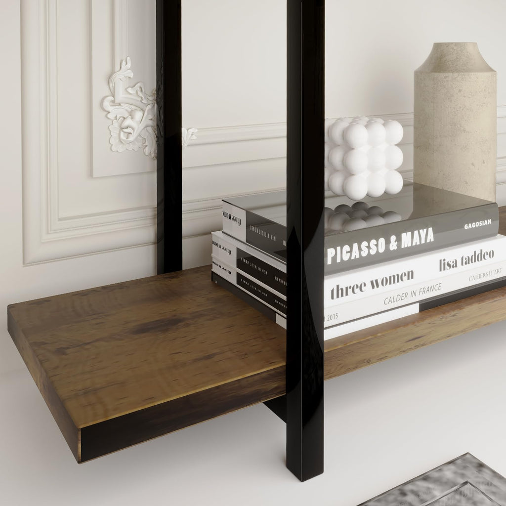 5 Tiers Rustic Brown and Metal Bookshelf S9781