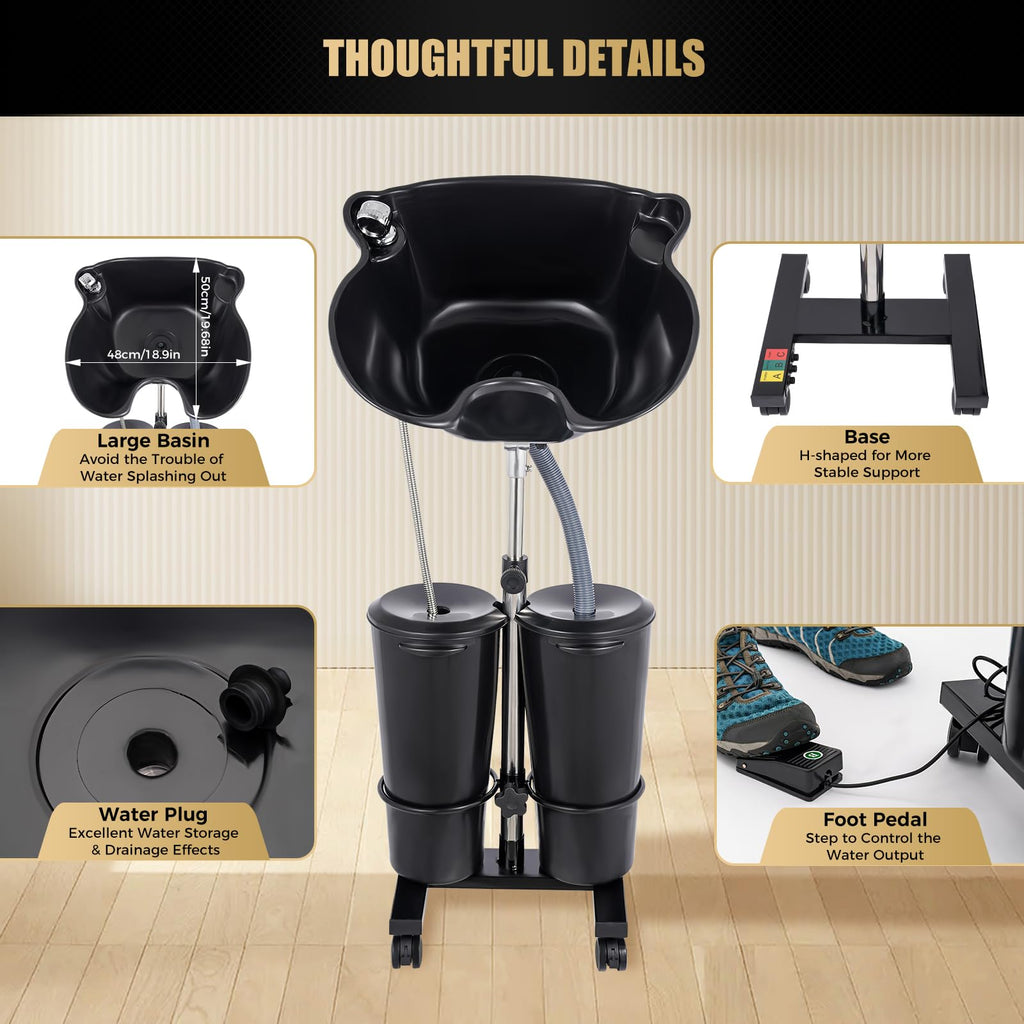 Portable Shampoo Wash Bowl with 2 Water Tanks Black R84680