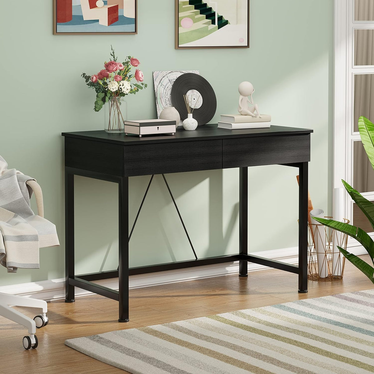 Black Wooden Computer Desk with Drawers Z45120
