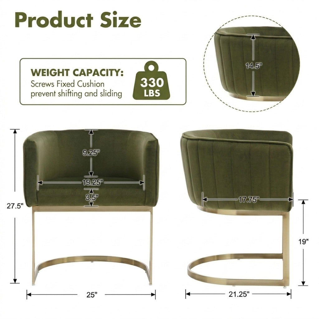 Olive Green and Gold Velvet Dining Chairs Set of 2 Q398