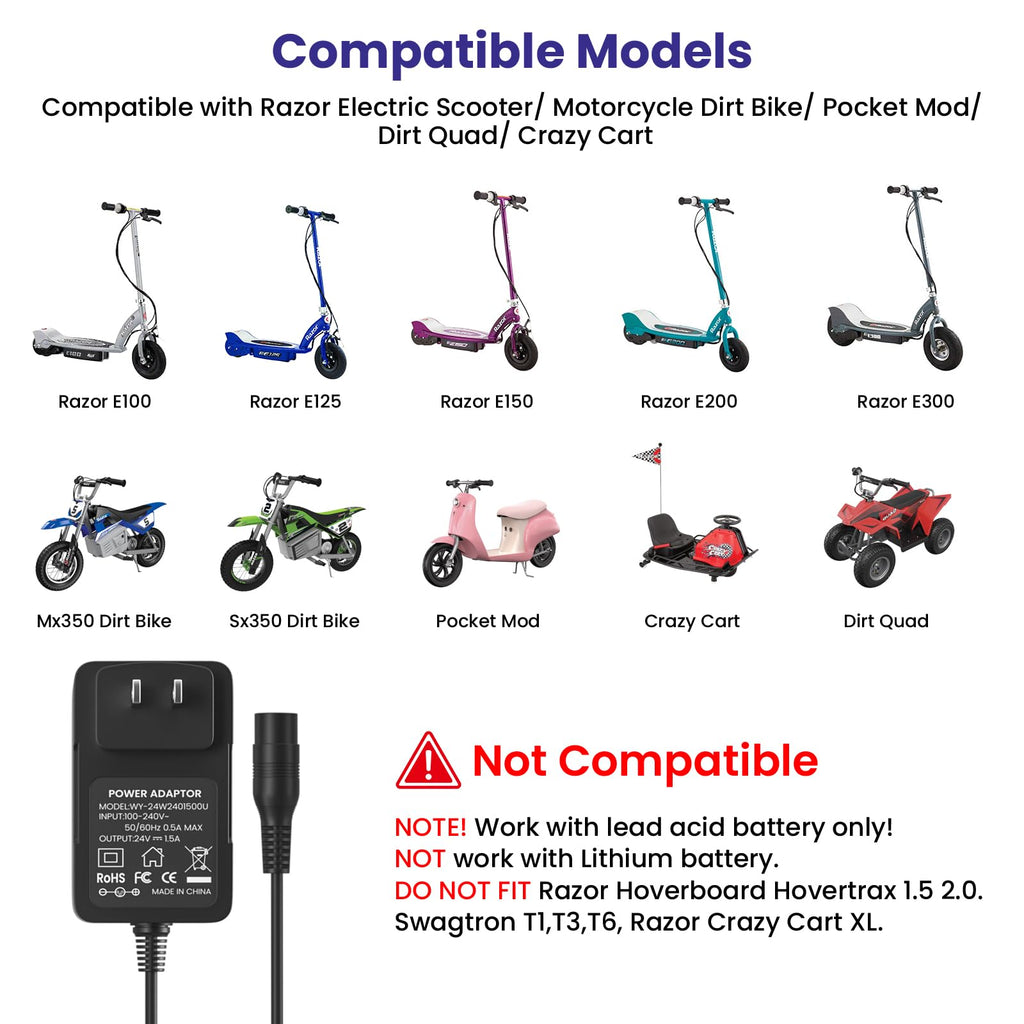 24V Electric Scooter Charger 3-Prong Inline Female Power Cord W422801