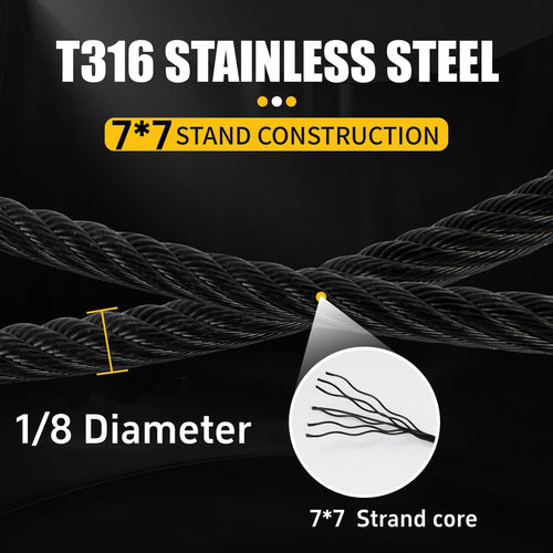 1/8" Black T316 Stainless Steel Cable Railing 600 FT 7x7 Wire Rope Z522