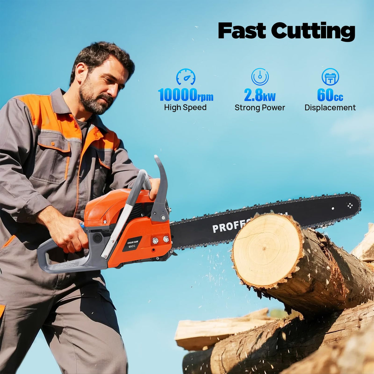 22 Inch 62cc 2-Stroke Gas Chainsaw Q69537
