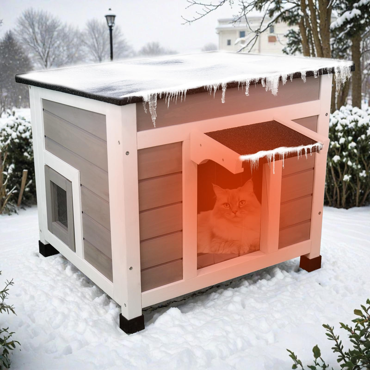 Grey Outdoor Insulated Cat House T959164