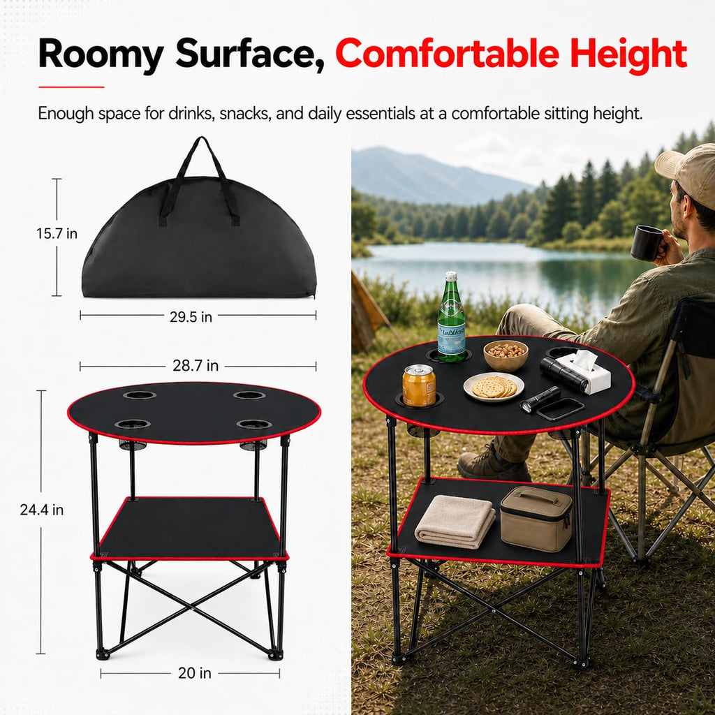 Portable Folding Camping Table with 4 Cup Holders & Carry Bag Z209062