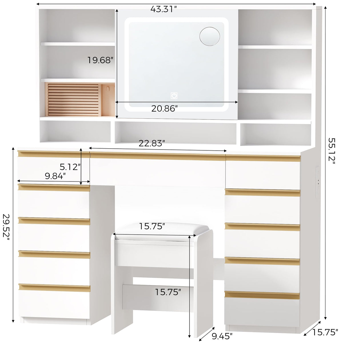 Large Vanity Desk with Sliding Mirror and Jewelry Storage T464