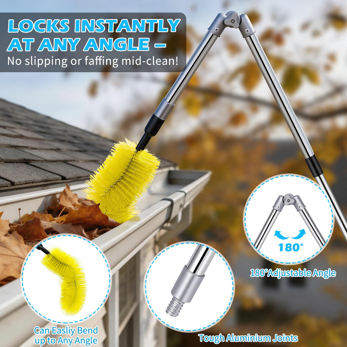 13FT Adjustable Gutter Cleaning Brush Kit with Shovel H3392