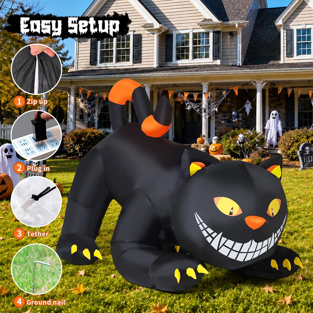 6 FT Halloween Inflatable Black Cat with LED Lights K6838