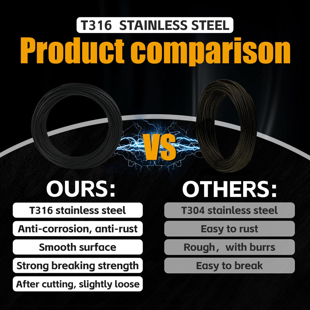 1/8" Black T316 Stainless Steel Cable Railing 600 FT 7x7 Wire Rope Z522