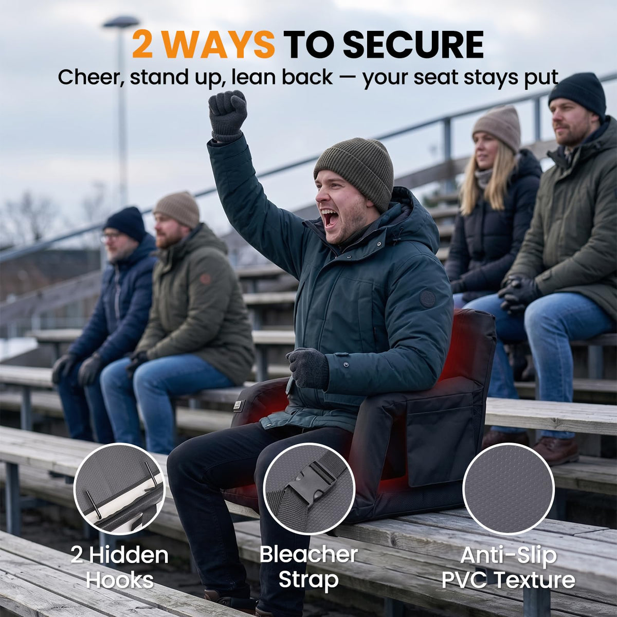 25in Extra Wide Thick Heated Stadium Seats with Back Support J2938