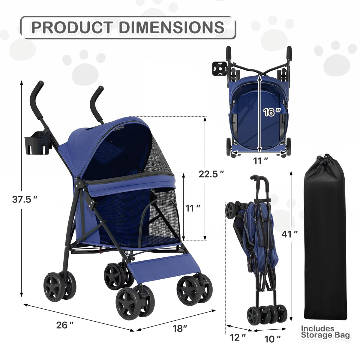 Navy Blue Pet Stroller A7242