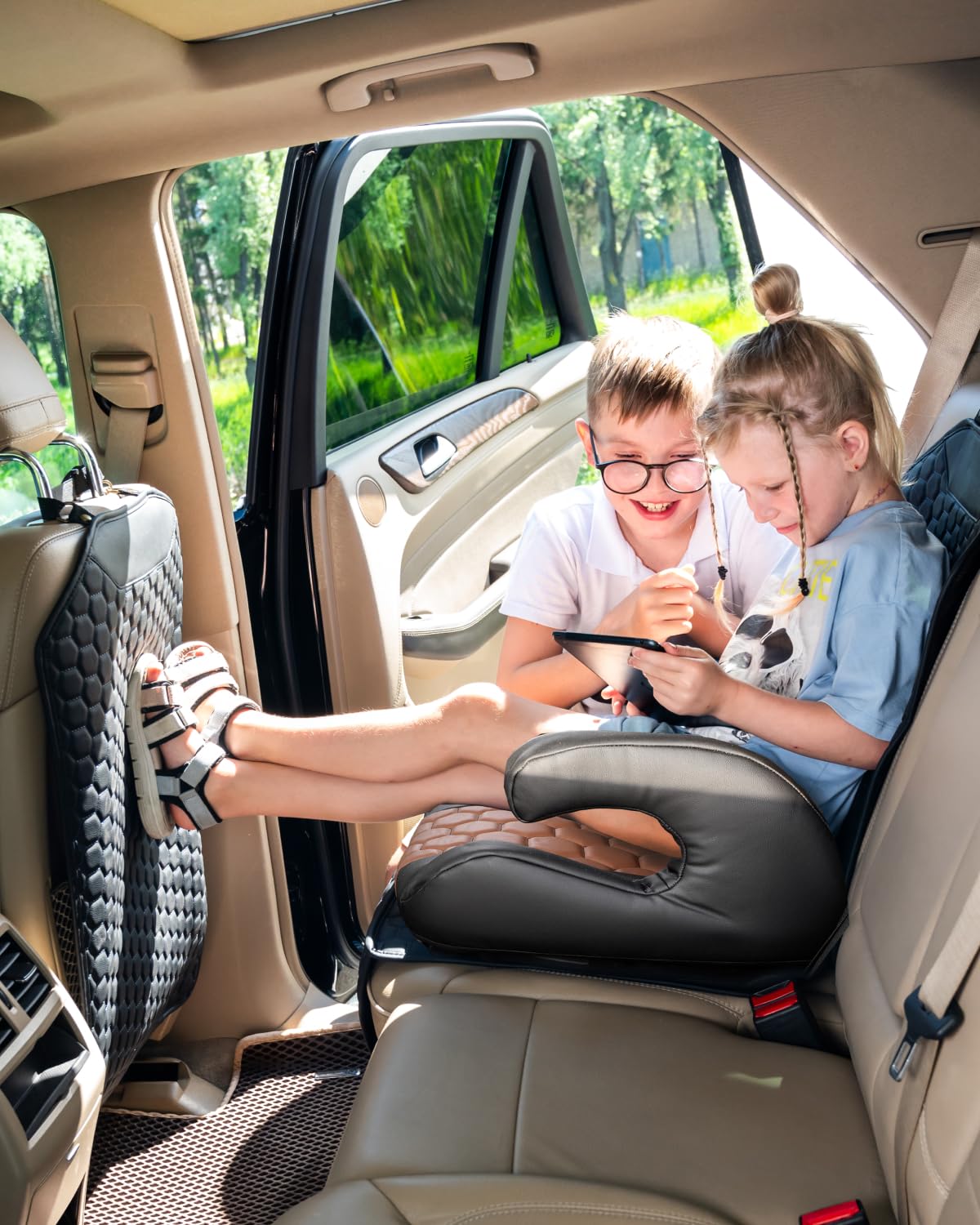 Black-Brown Backless Booster, Waterproof Seat Protector & Backseat Organizer Q1649