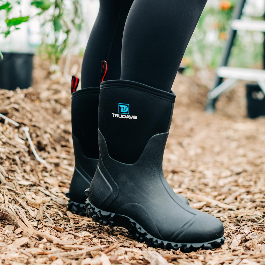 Rubber Boots with Steel Shank, 6mm Neoprene Mid Calf Rain Boots V627