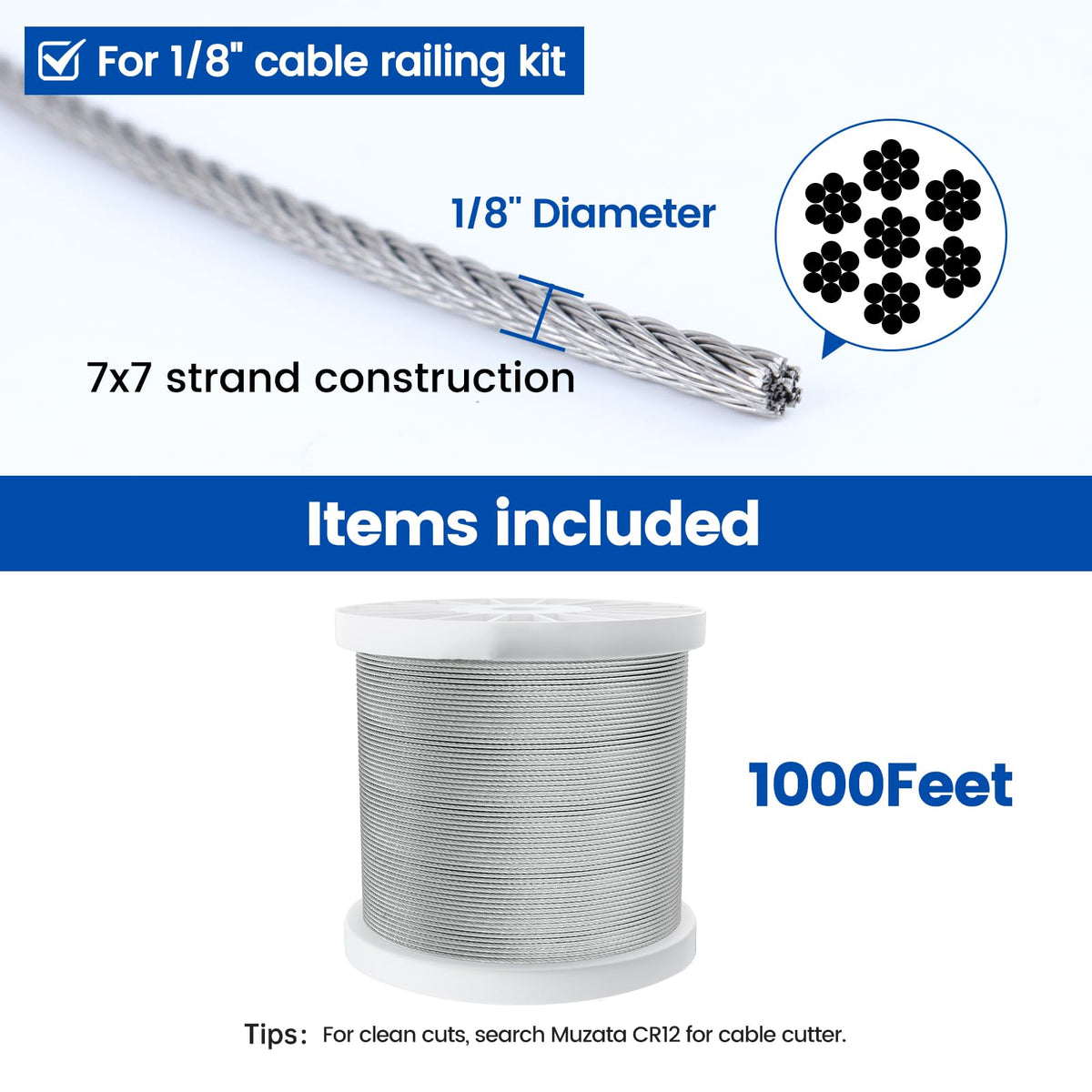 1/8" T316 Stainless Steel Cable Railing Wire Rope H755110