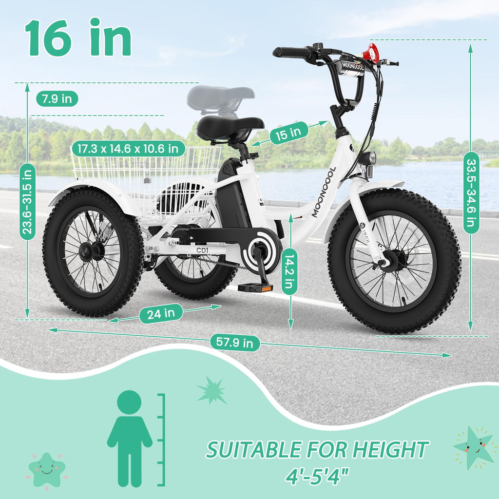 250W 16IN 3 Wheels Electric Tricycle with Removable Battery and Rear Basket U9026