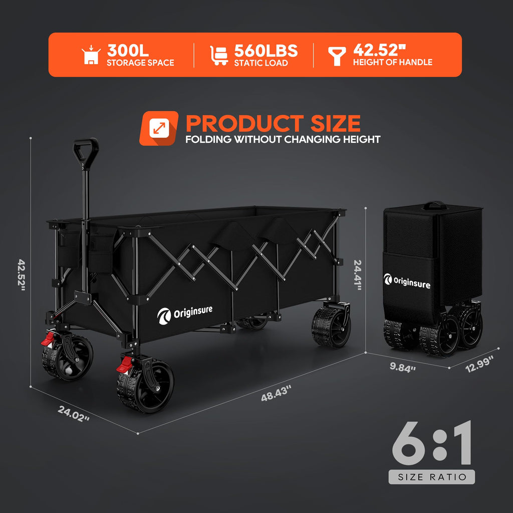 Black Foldable Beach Wagon with Big Wheels U1342