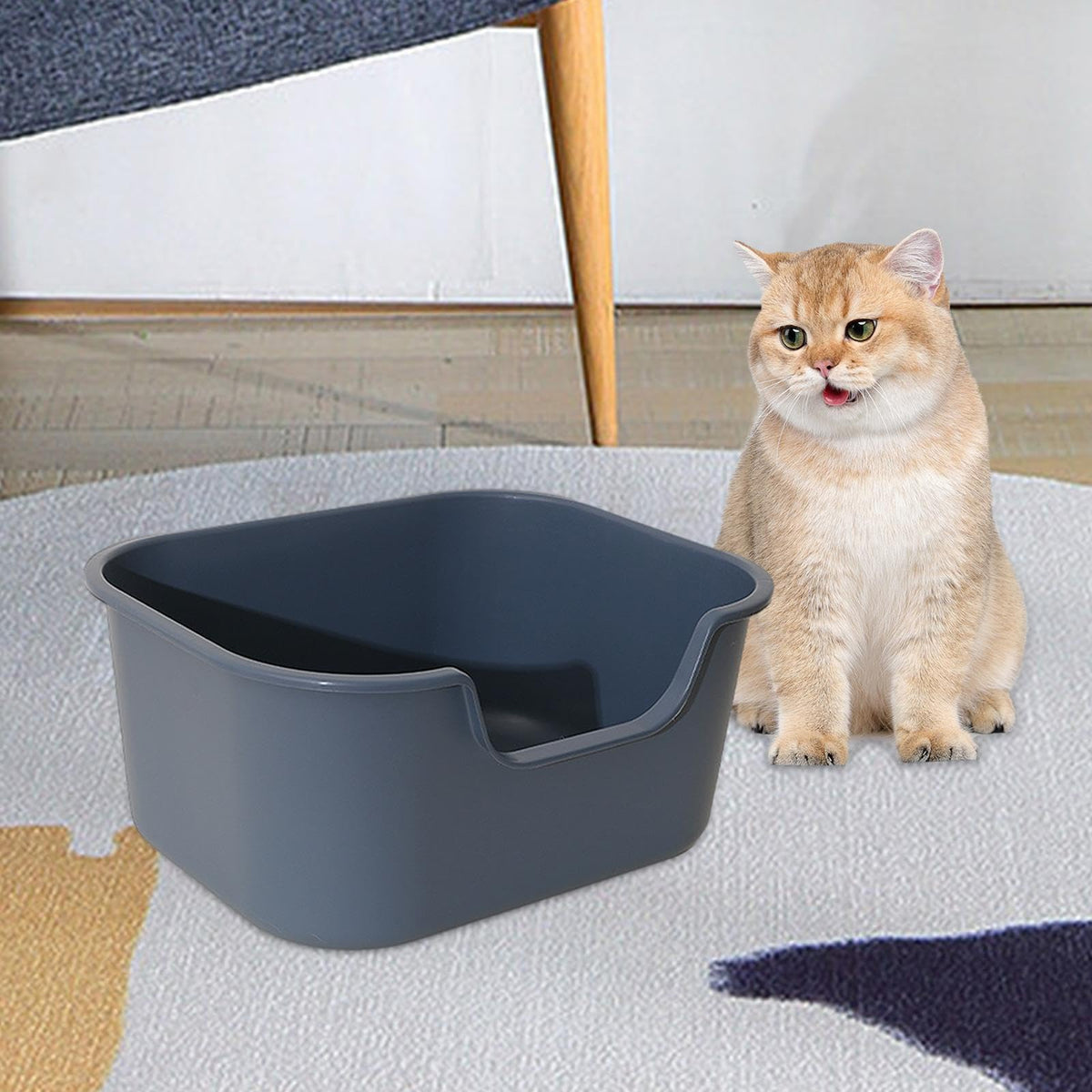 Open Top Cat Litter Tray with High Sides, Gray X189508