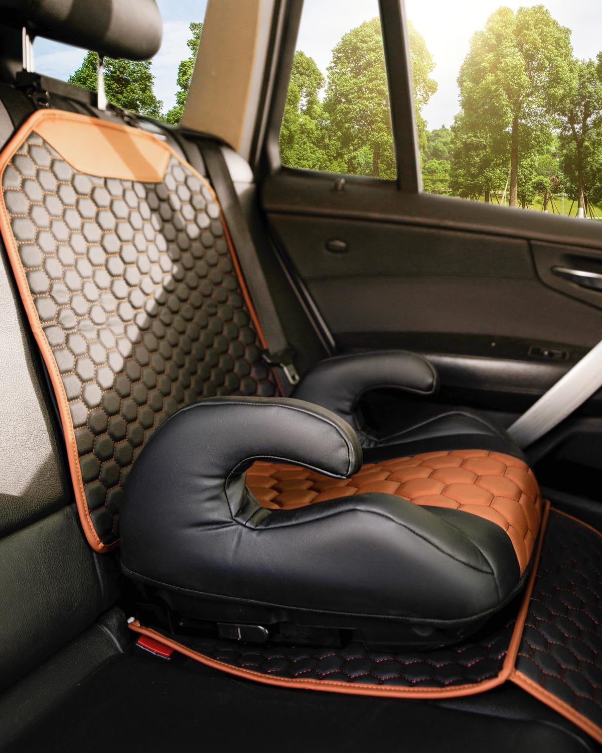 Black-Brown Backless Booster, Waterproof Seat Protector & Backseat Organizer Q1649