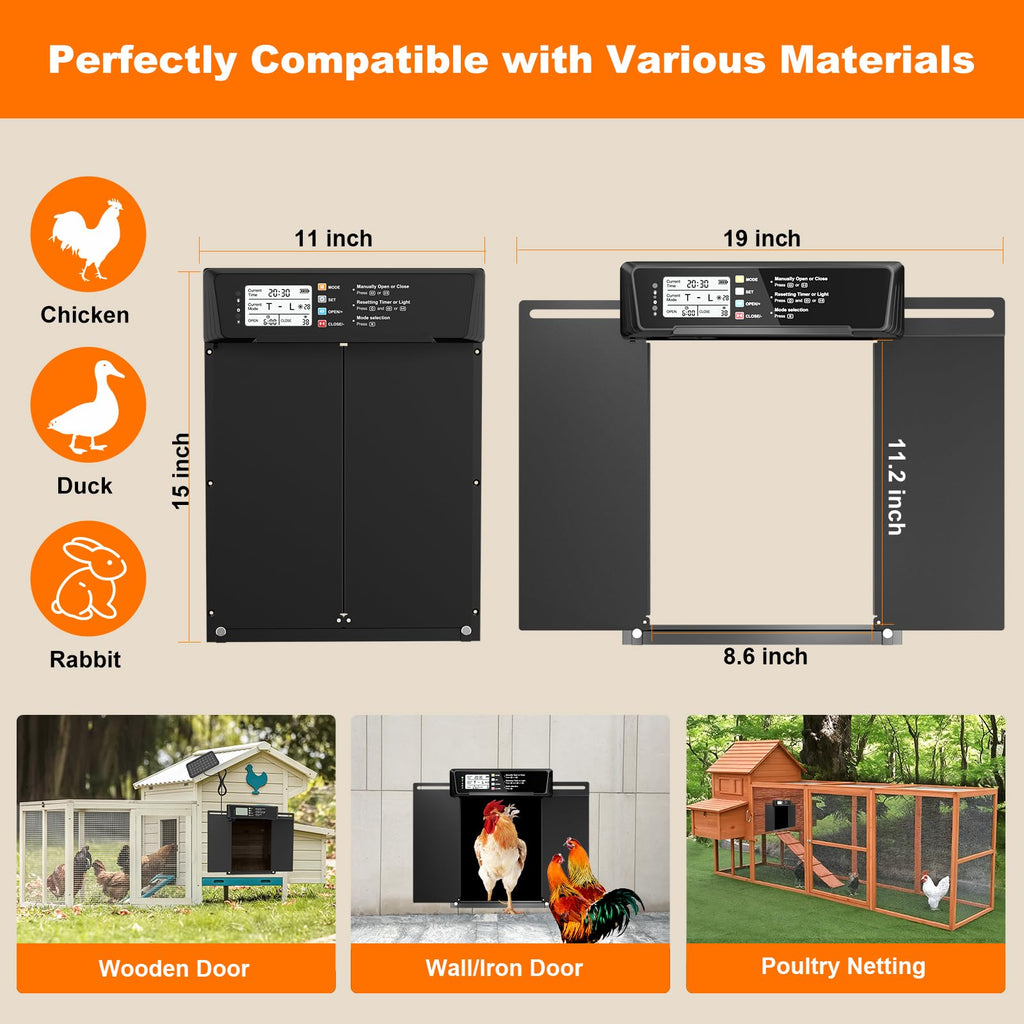 Automatic Chicken Coop Door Solar Powered with Timer & Light Sensor L175276
