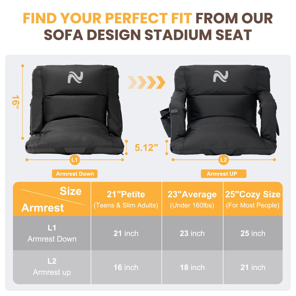 25in Extra Wide Thick Heated Stadium Seats with Back Support J2938