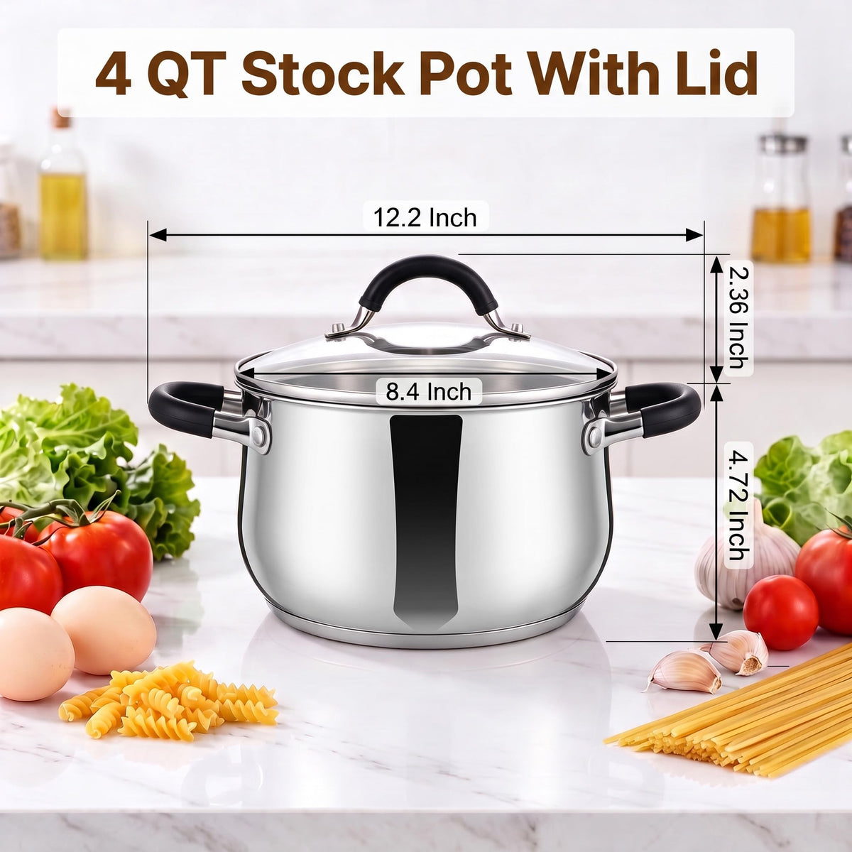 4 Quart Stainless Steel Stock Pot with Lid I705