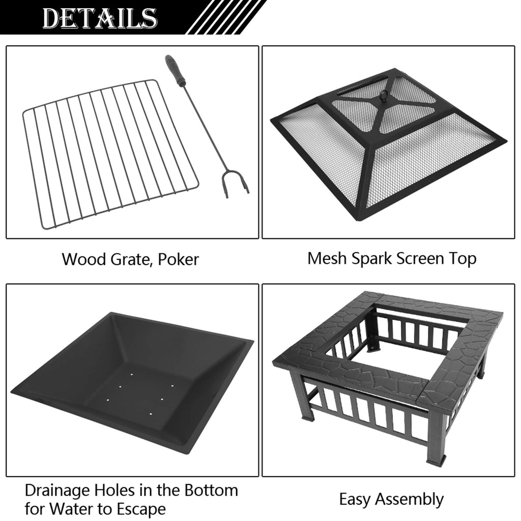 32 inch Black Wood Burning Steel Fire Pit P16015