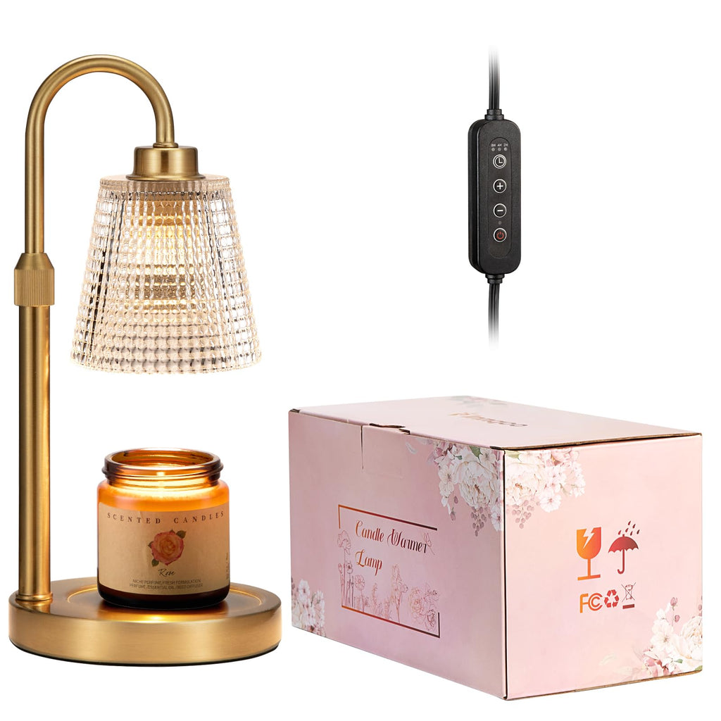 Gold Candle Warmer Lamp with Timer, Dimmable, Height Adjustable I31129