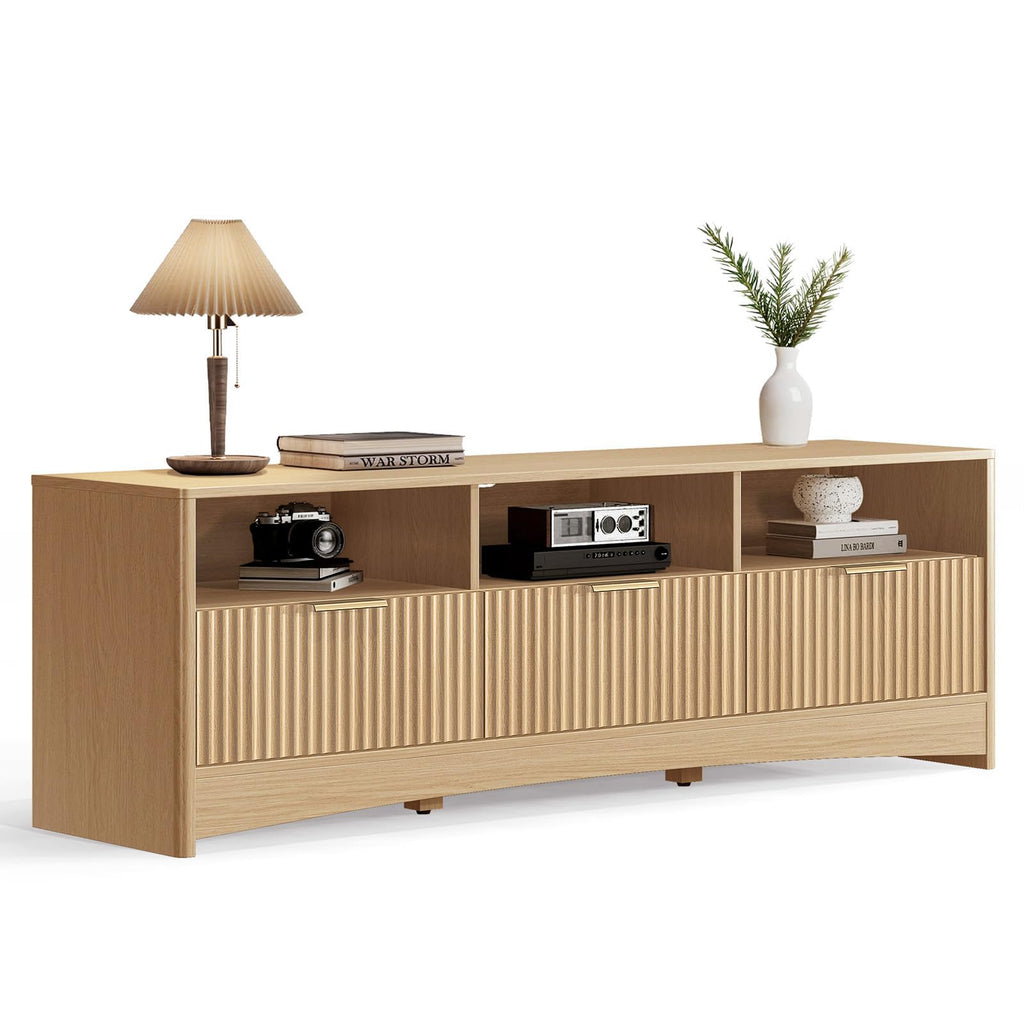 59″ Wide 3 Drawer TV Stand with Open Shelves, Natural Oak O786