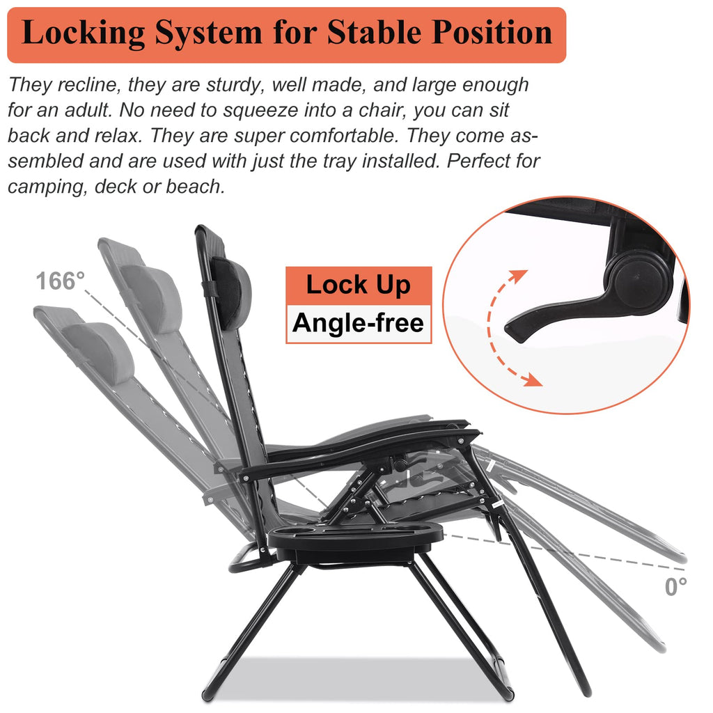 Zero Gravity Chair with Pillow and Cup Holder Trays, Black D861026