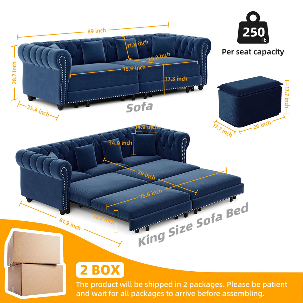 Blue Velvet King Size Sleeper Sofa S234