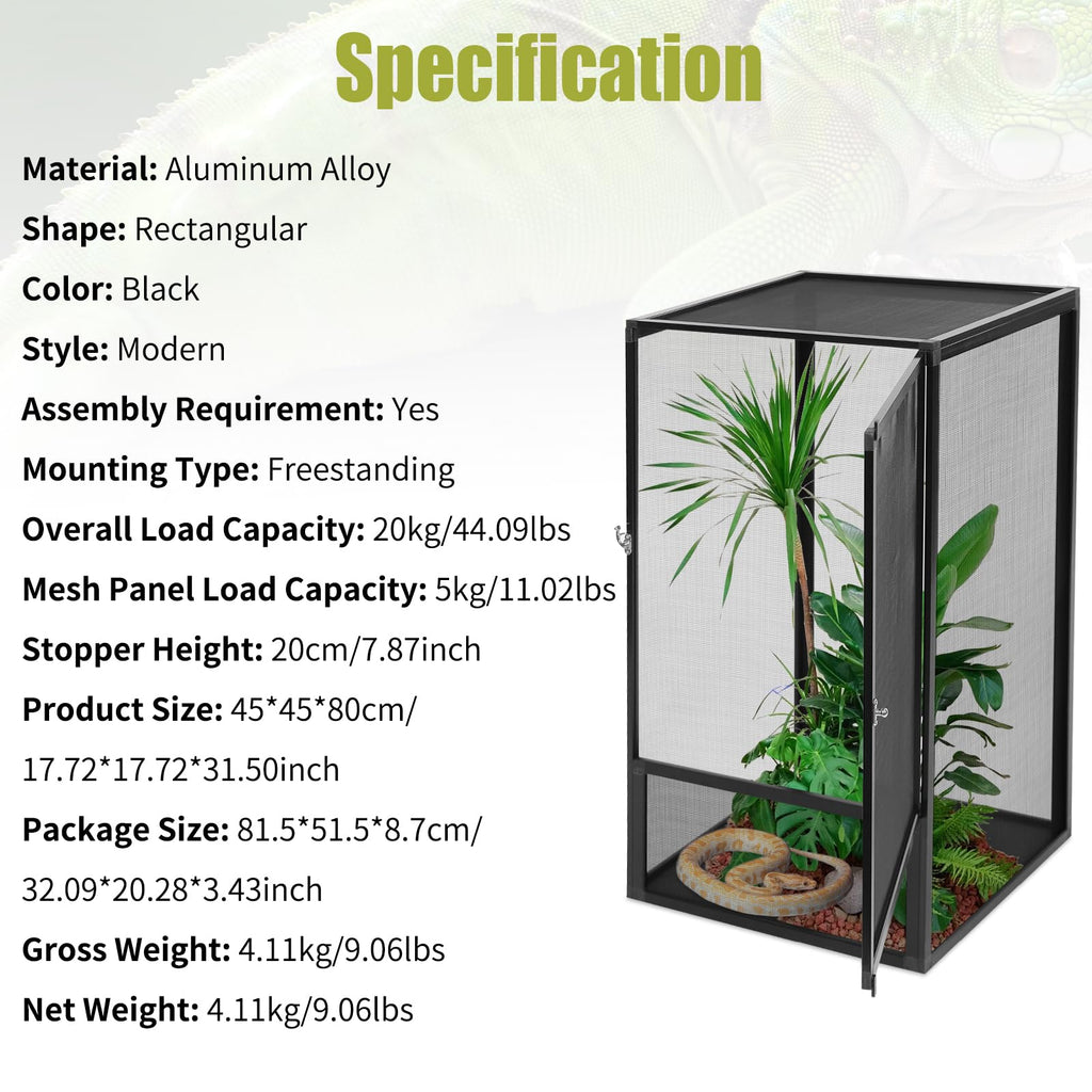 17.72" L×17.72" W×31.50" H Reptile Enclosure with Escape-Proof Lock T121827