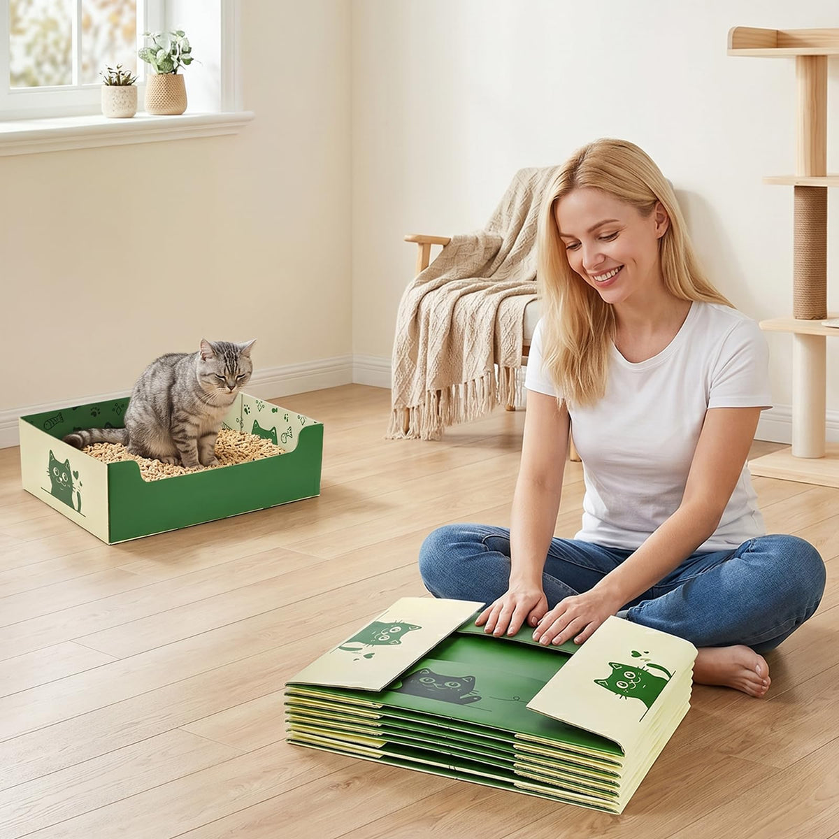 8 Pcs Disposable Cat Litter Box with Scoop E352
