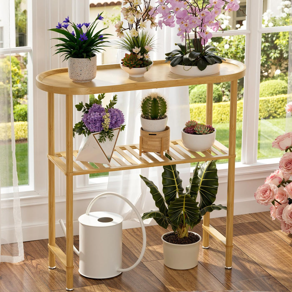 Bamboo 2-tier Oval Top Console Table U3959