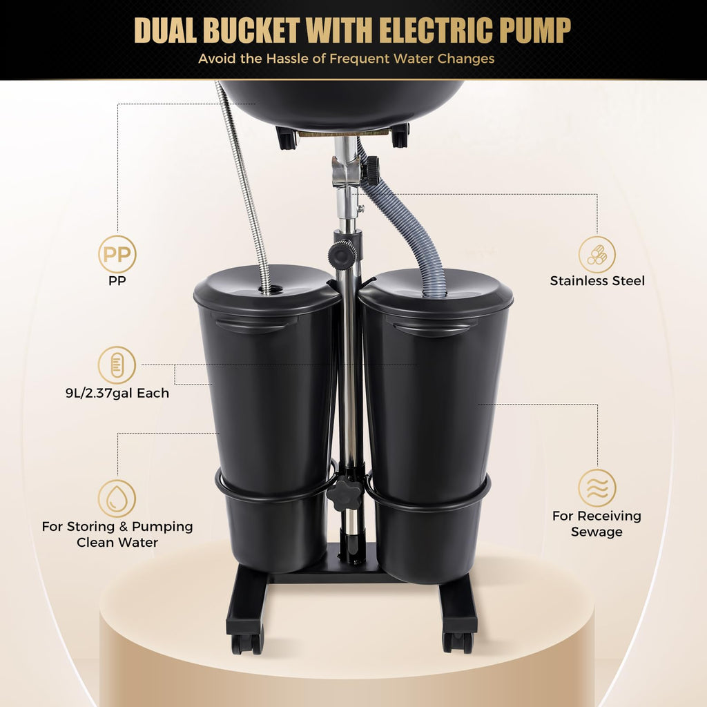 Portable Shampoo Wash Bowl with 2 Water Tanks Black R84680